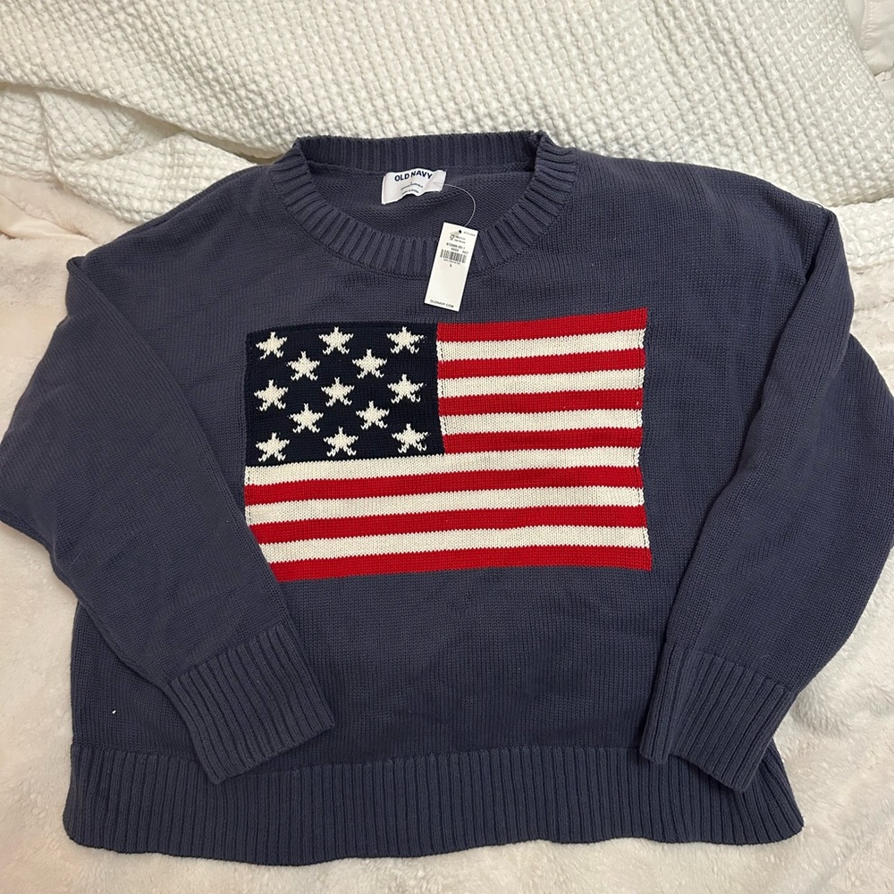Old Navy Navy Sweater with Flag Pattern